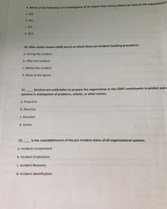 Solved 9. Which Of The Following Is An Investigation Of An | Chegg.com