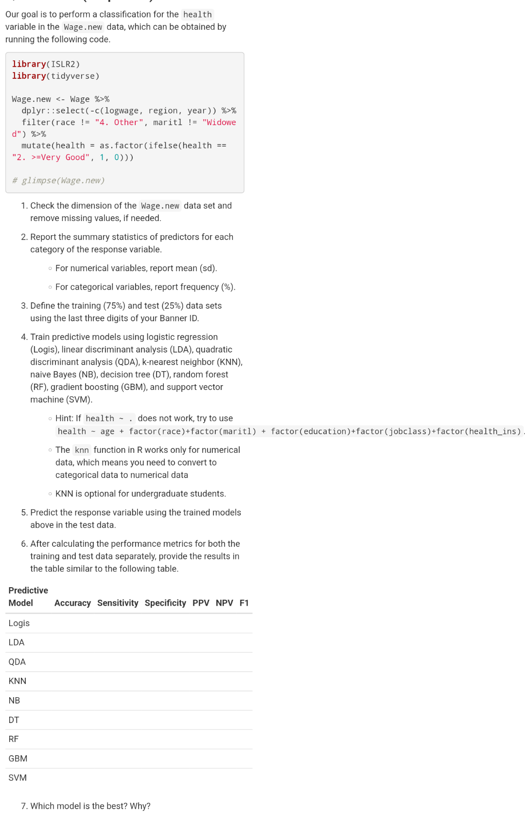 Top) Screenshot showing code for calculating summary statistics