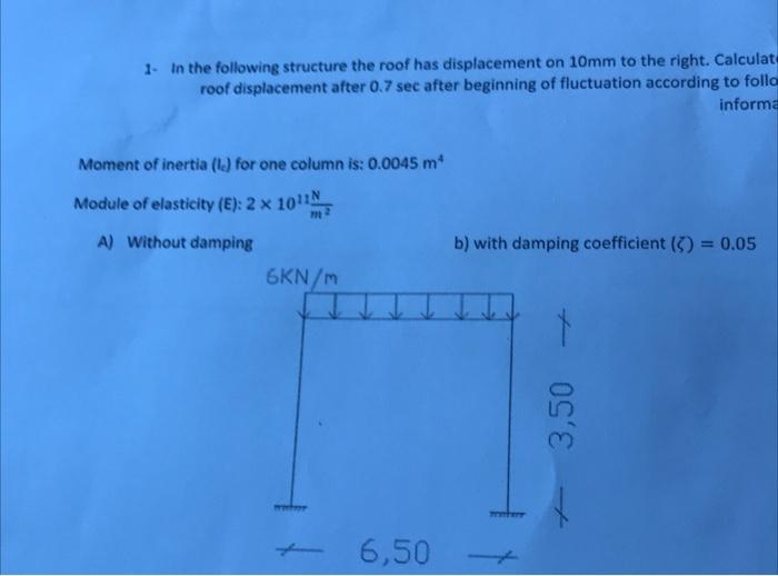 Solved 1- In the following structure the roof has | Chegg.com