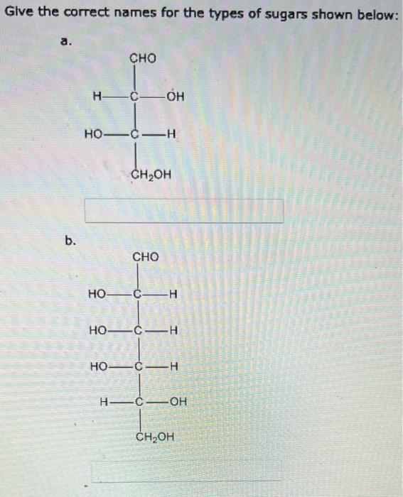 Solved Give The Correct Names For The Types Of Sugars Shown Chegg Com