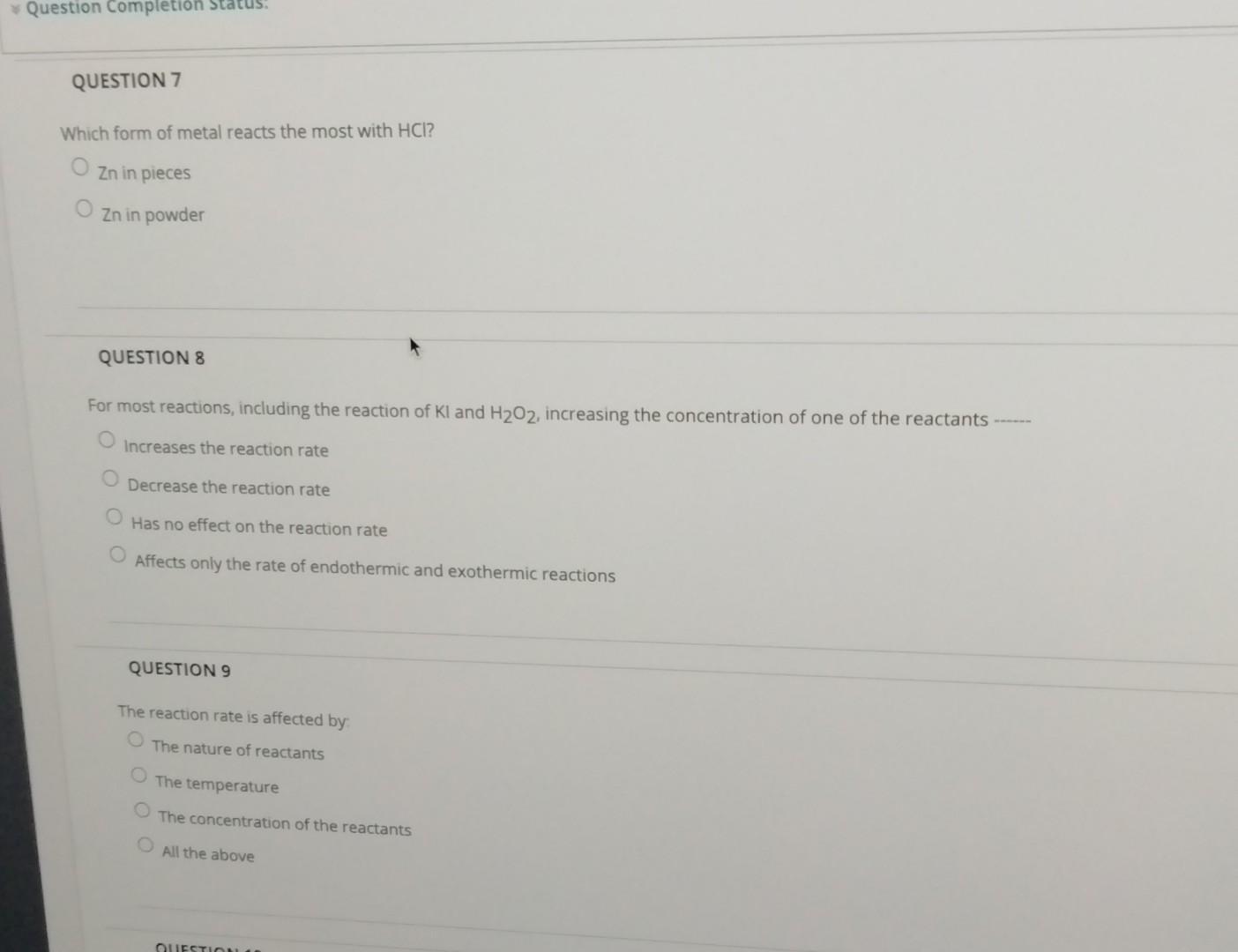 Solved Which form of metal reacts the most with HCl ? Zn in | Chegg.com