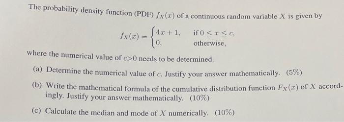 Solved The probability density function (PDF) fx(2) of a | Chegg.com