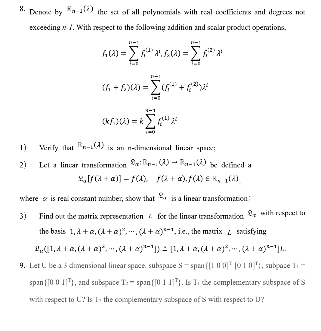 Solved 8. Denote by Rn−1(λ) the set of all polynomials with | Chegg.com