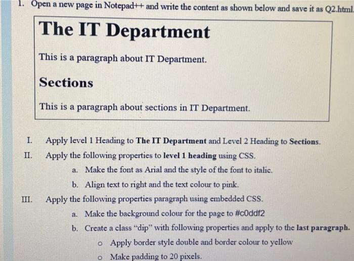 Solved 1. Open a new page in Notepad++ and write the content | Chegg.com