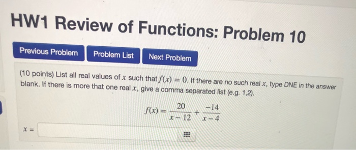 Solved HW1 Review of Functions: Problem 10 Previous Problem | Chegg.com