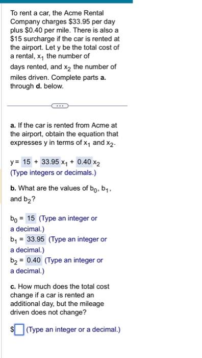 Solved To rent a car, the Acme Rental Company charges $33.95 | Chegg.com