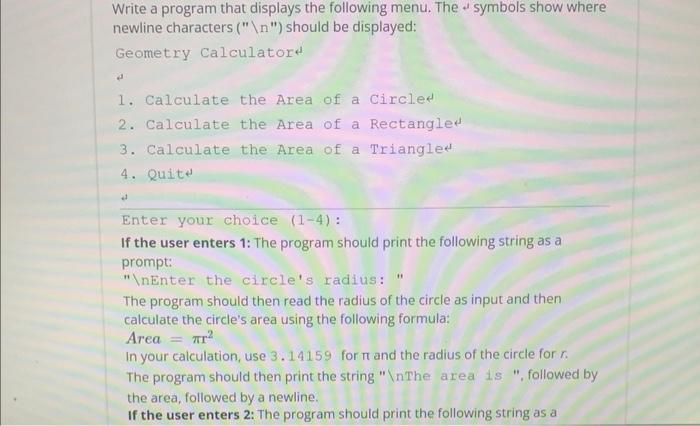 Solved Write a program that displays the following menu. The | Chegg.com