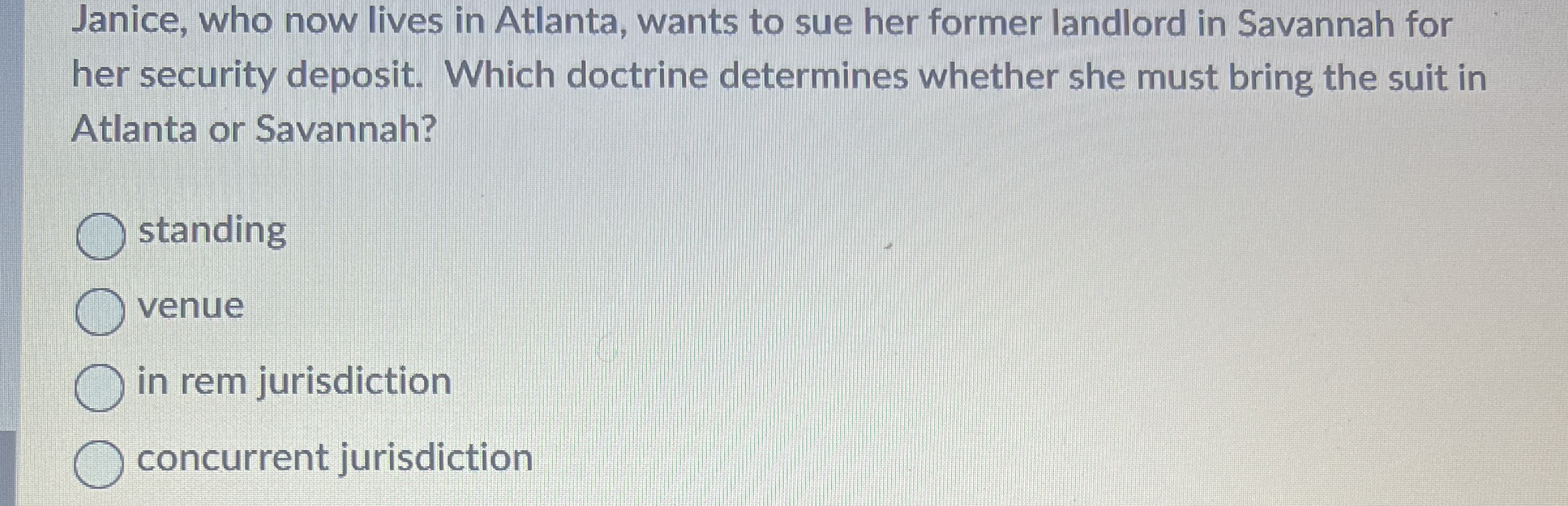 Solved Janice, who now lives in Atlanta, wants to sue her | Chegg.com