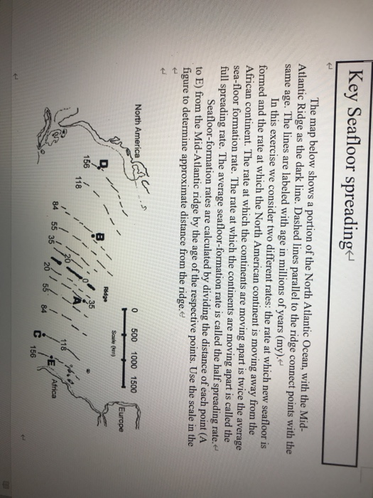 Solved Key Seafloor spreading The map below shows a portion | Chegg.com
