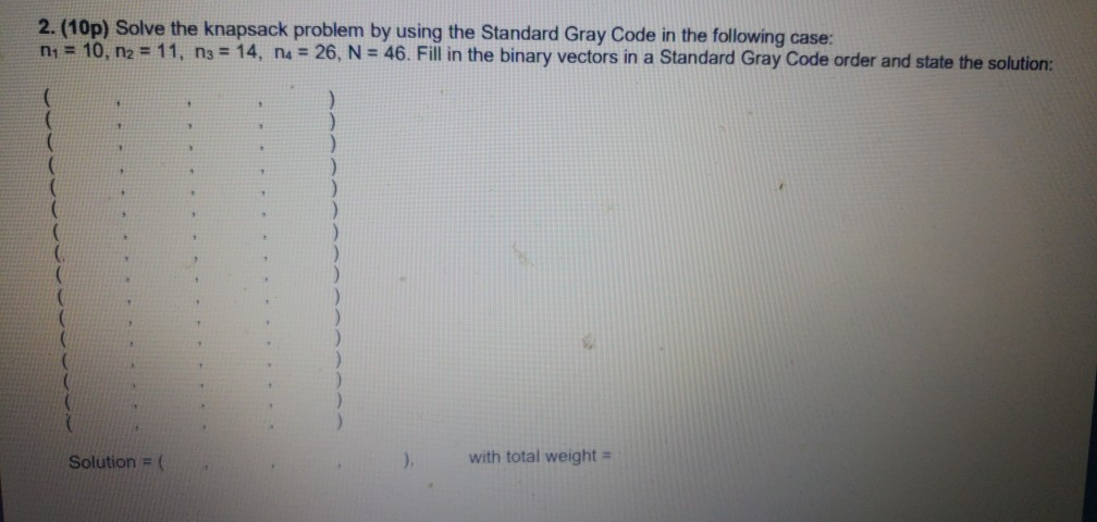 2. (10p) Solve the knapsack problem by using the | Chegg.com