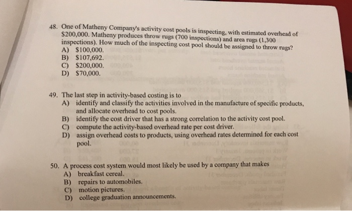 Solved 44. Which Would Be An Appropriate Cost Driver For
