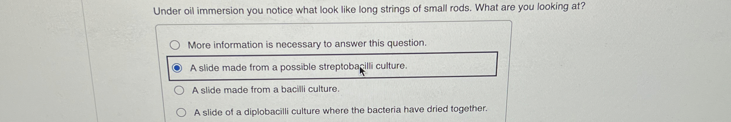 Solved Under oil immersion you notice what look like long | Chegg.com