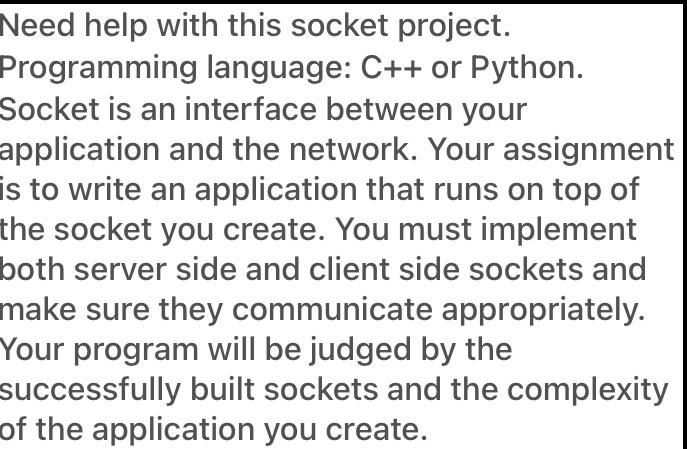 Solved Need help with this socket project. Programming | Chegg.com
