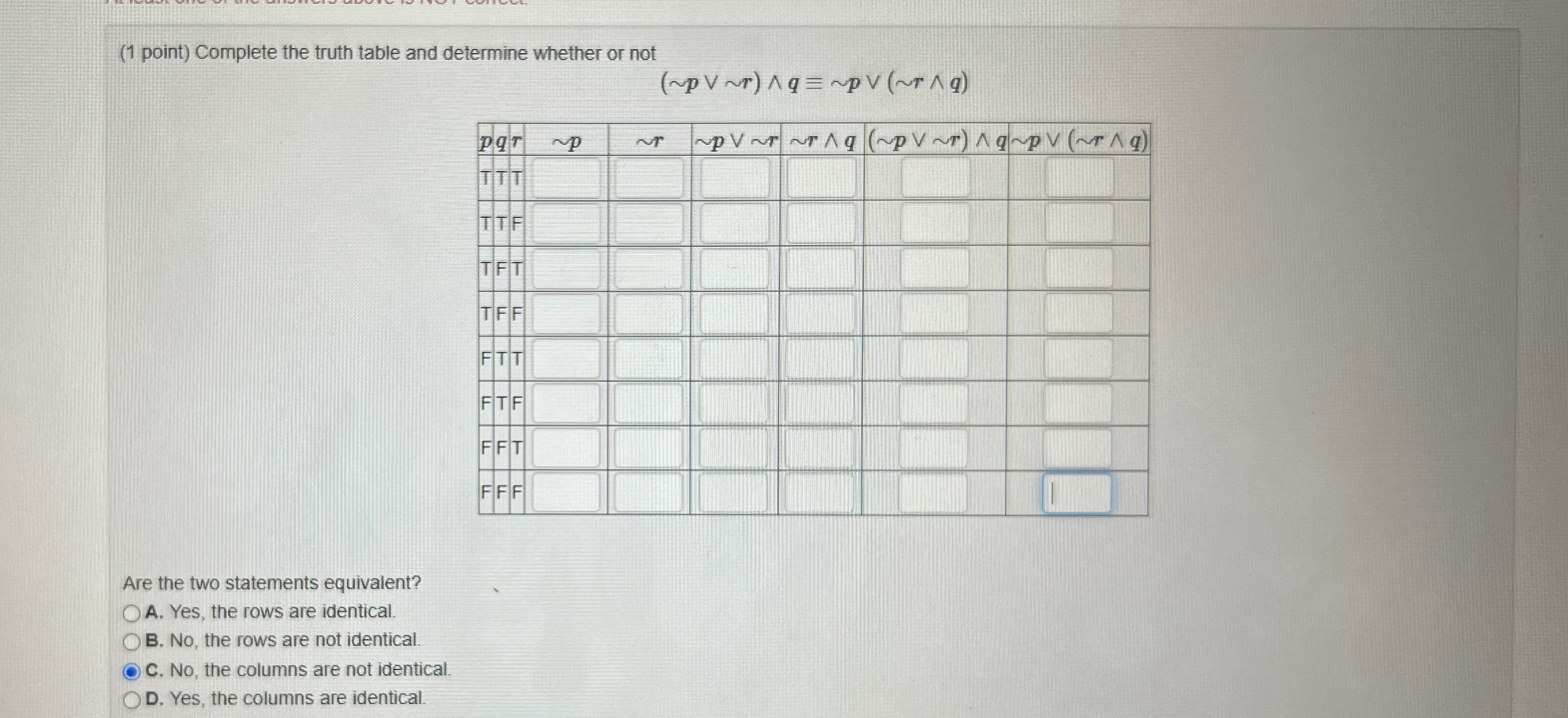 Solved Complete the truth table and determine whether or | Chegg.com