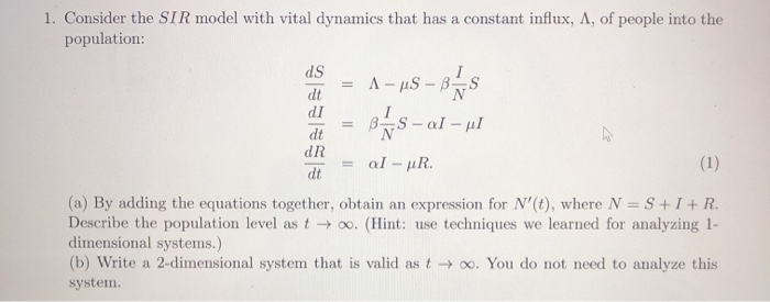 Solved 1. Consider The Sir Model With Vital Dynamics That 