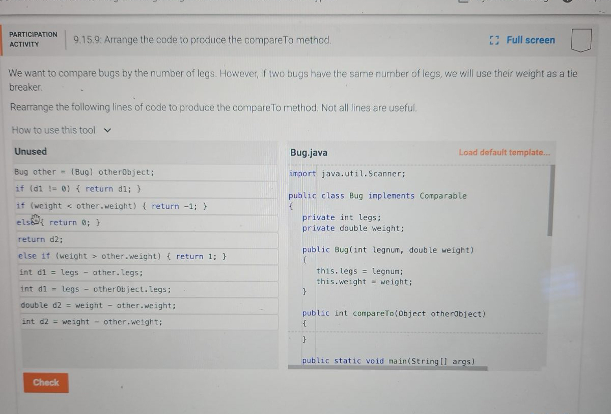 Solved PARTICIPATIONACTIVITY9.15.9: Arrange the code to | Chegg.com