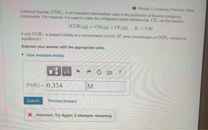 Solved Review Constants 1 Periodic Table Carbonyl fluoride, | Chegg.com