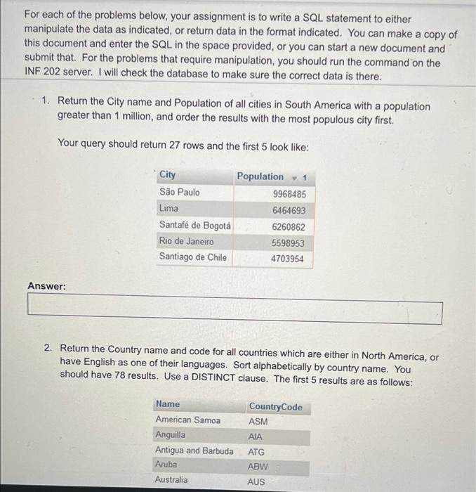 Solved For each of the problems below, your assignment is to | Chegg.com