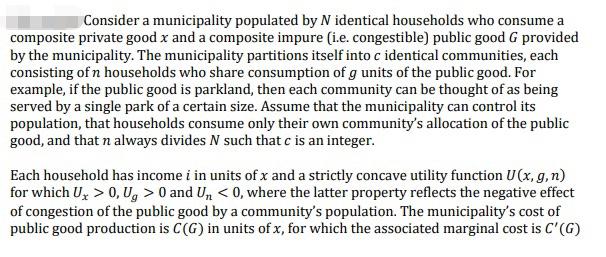 Consider A Municipality Populated By N Identical H Chegg Com