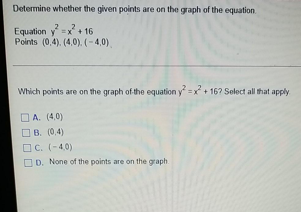 Solved Determine whether the given points are on the graph | Chegg.com