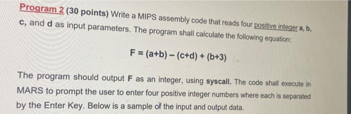 Solved Program 2 (30 points) Write a MIPS assembly code that | Chegg.com