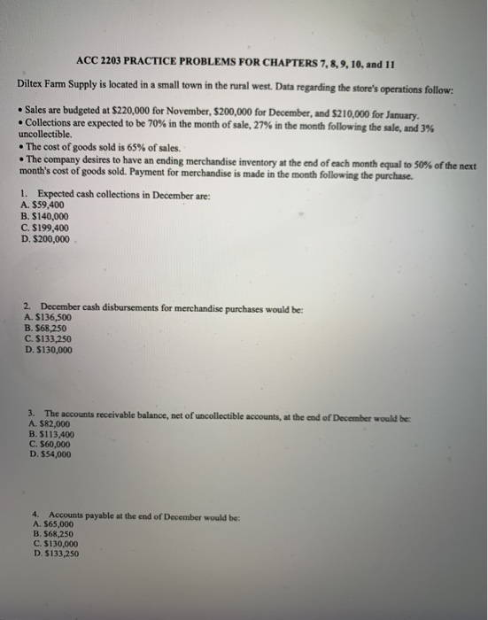 Solved ACC 2203 PRACTICE PROBLEMS FOR CHAPTERS 7, 8, 9, 10, | Chegg.com