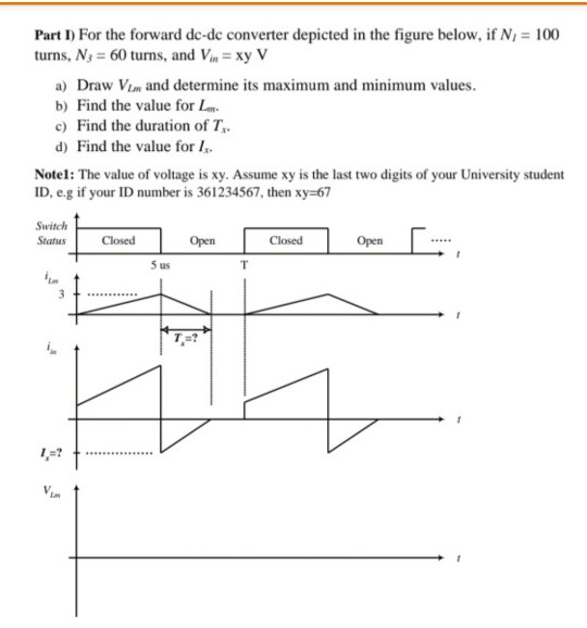 Solved Part 1) For the forward dc-dc converter depicted in | Chegg.com