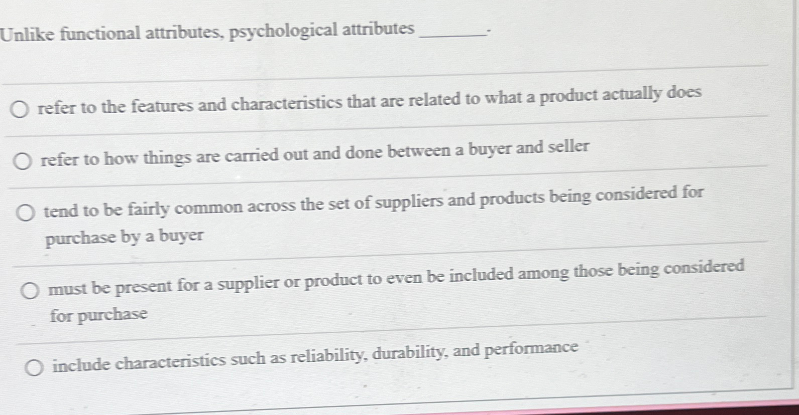 Solved Unlike functional attributes, psychological | Chegg.com