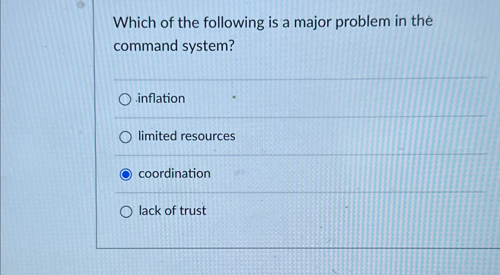 Solved Which of the following is a major problem in the | Chegg.com