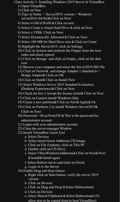 Solved Class Activity 1-Installing Windows 2019 Server in | Chegg.com