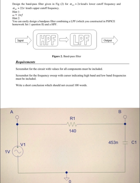 Solved Design the band-pass filter given in Fig (2) for 2 | Chegg.com