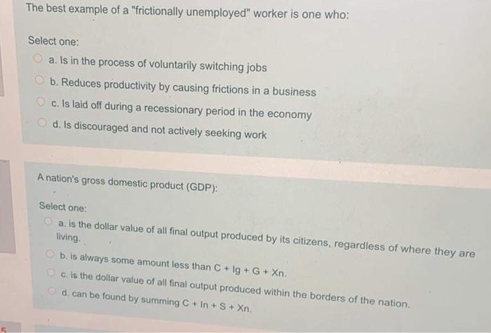 Solved If unemployment is above the natural rate of | Chegg.com