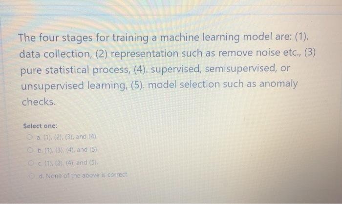 Solved The four stages for training a machine learning model | Chegg.com