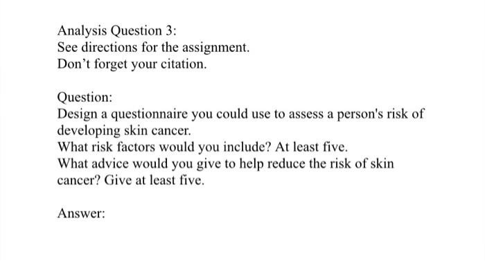 Solved Analysis Question 3 See Directions For The Chegg Com