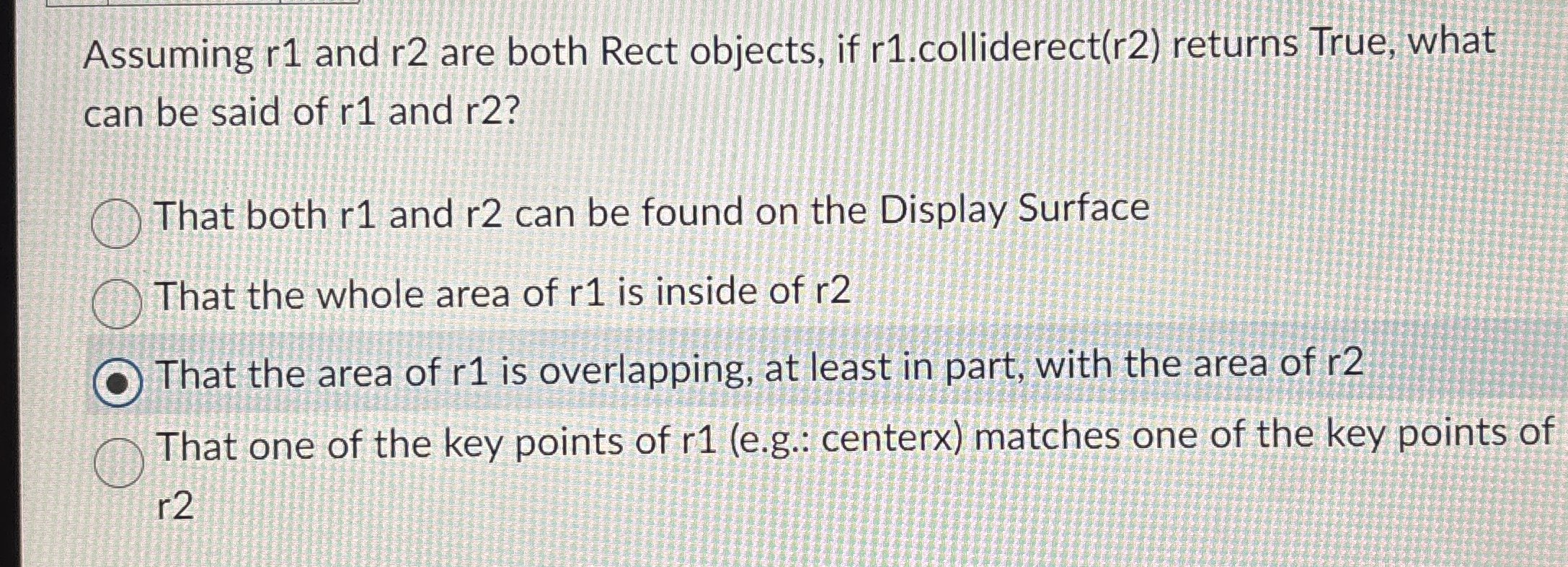 Solved Assuming r1 ﻿and r2 ﻿are both Rect objects, if
