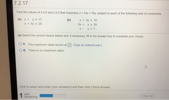 Solved 7.2.17 Find the values of x 20 and y20 that maximize | Chegg.com