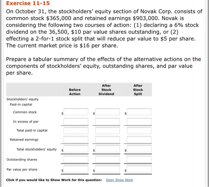 Solved Exercise 11-15 On October 31, The Stockholders' | Chegg.com