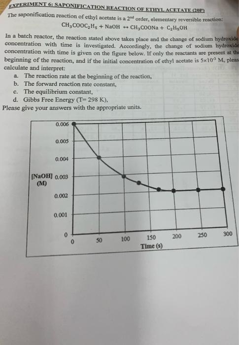 The saponification reaction of ethyl acetate is a \( 2^{\text {at }} \) order, elementary reversible reaction:
\[
\mathrm{CH}