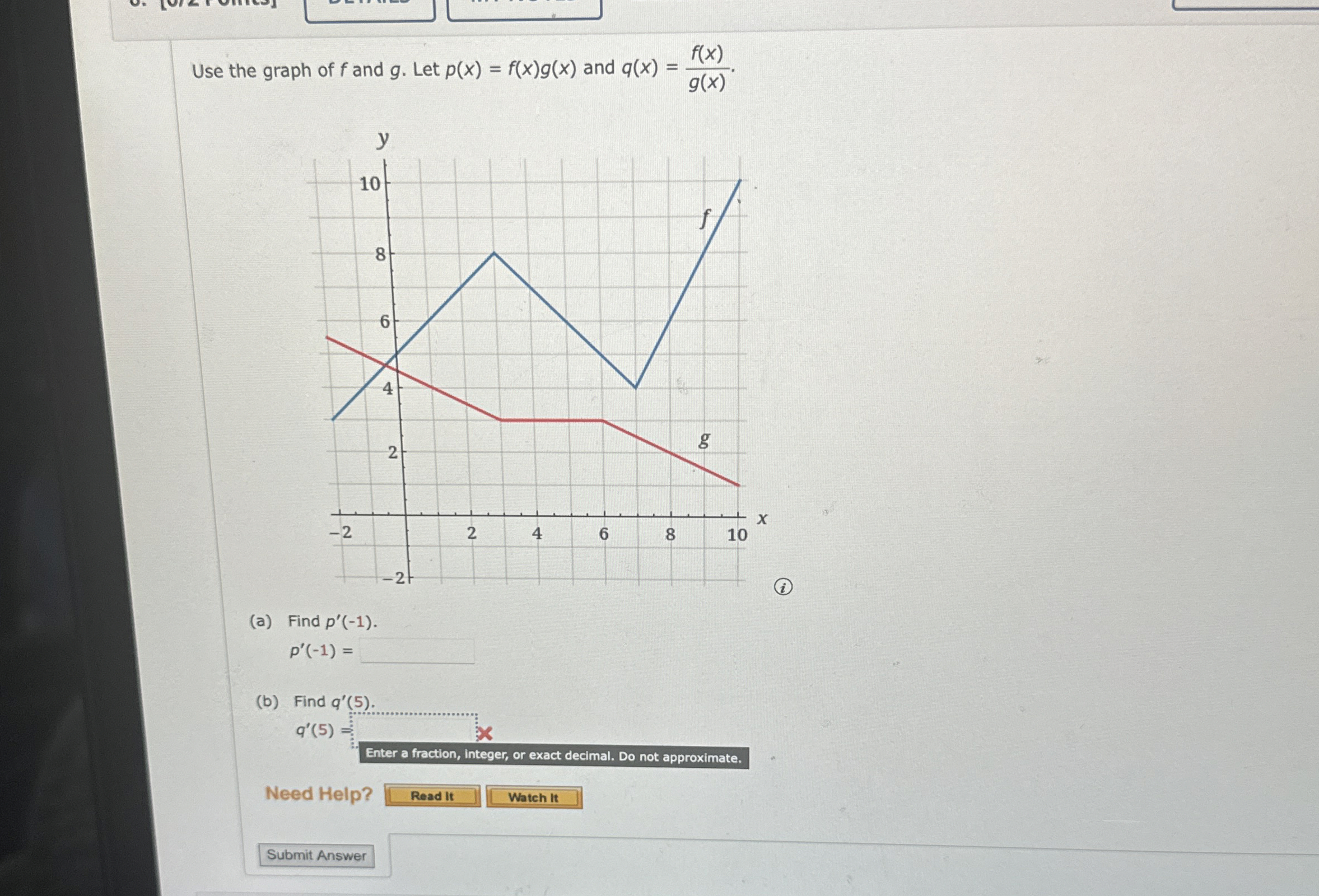 Solved Use the graph of f ﻿and g. ﻿Let p(x)=f(x)g(x) ﻿and | Chegg.com