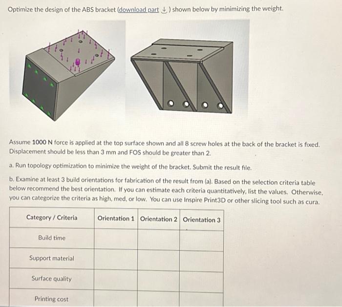 Solved Optimize the design of the ABS bracket (download part | Chegg.com