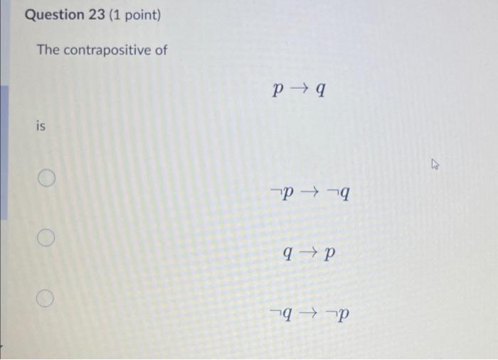 Solved Question 23 (1 Point) The Contrapositive Of Is O O | Chegg.com