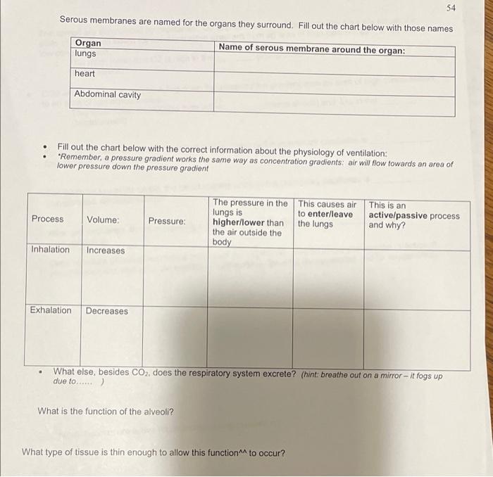 Solved 54 Serous membranes are named for the organs they | Chegg.com