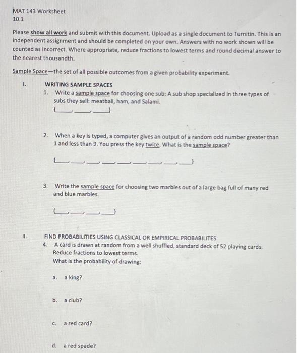 MAT 143 Worksheet 10.1 Please show all work and | Chegg.com