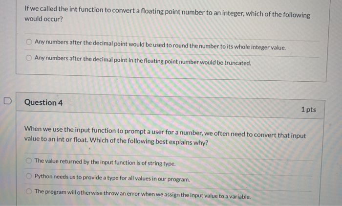 why is a float and why can’t i convert it to an... Solved If we called the int function to convert a floating | Chegg.com