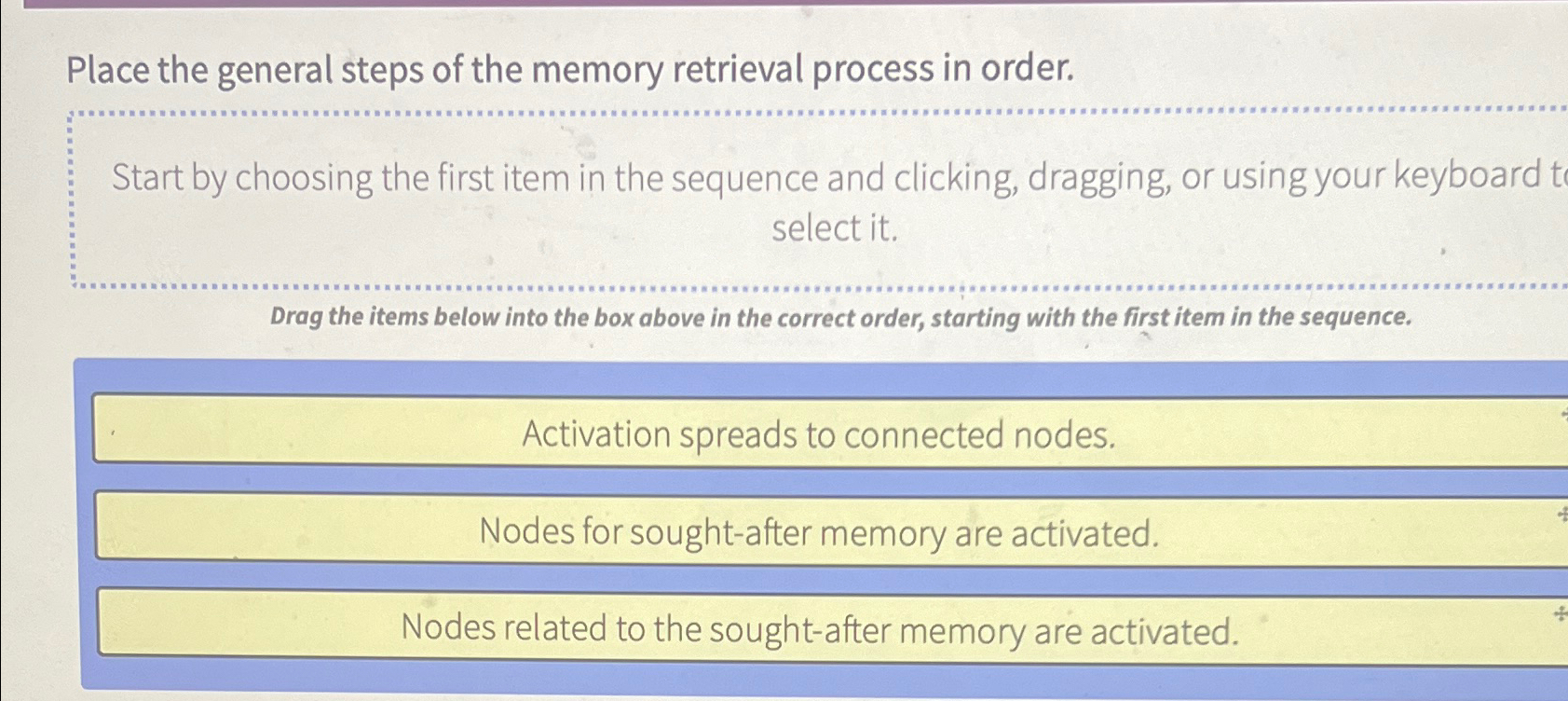 Solved Place the general steps of the memory retrieval | Chegg.com