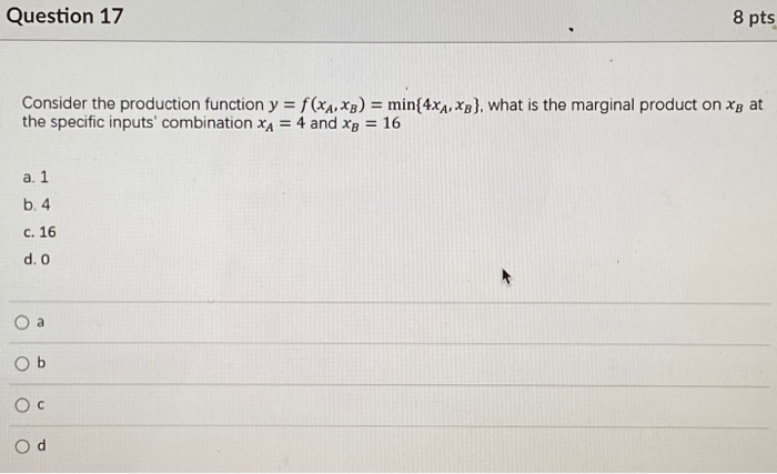 Solved Question 17 8 pts Consider the production function y | Chegg.com