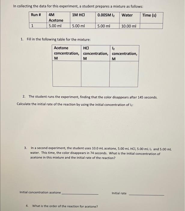 Solved In collecting the data for this experiment, a student | Chegg.com