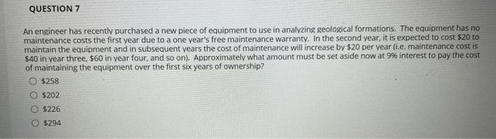 Solved QUESTION 7 An engineer has recently purchased a new | Chegg.com