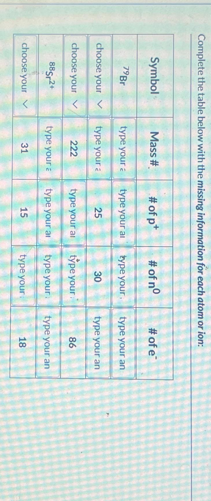 Solved Complete the table below with the missing information | Chegg.com