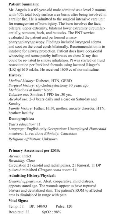 Solved Patient Summary: Mr. Angelo is a 65-year-old male | Chegg.com